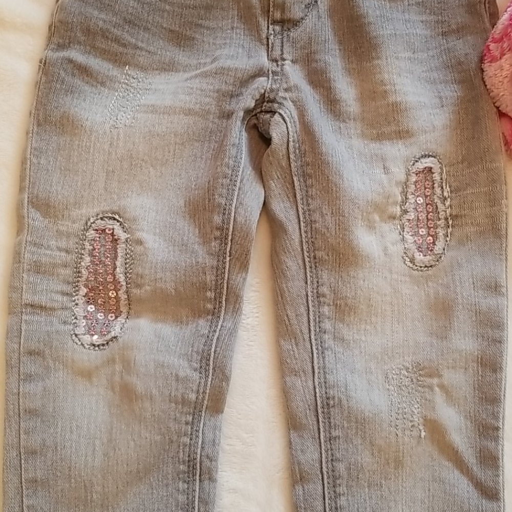 Girl's Light Gray Denim Levi's Pink Sequins Size 4 - Picture 3 of 7